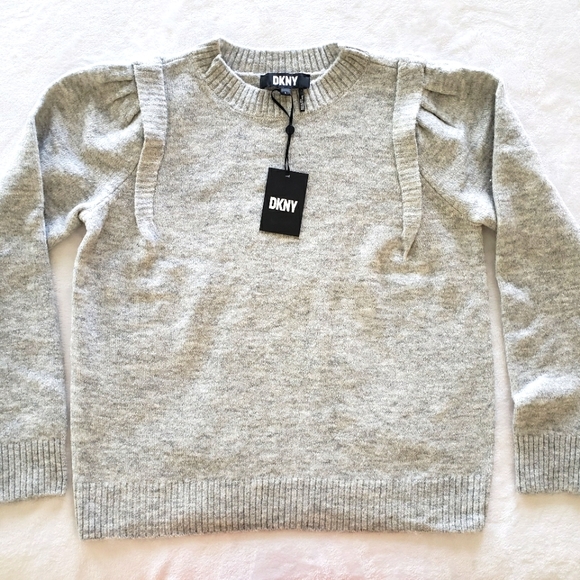 DKNY Long Sleeve Puff Shoulder Heather Gray Sweater--L - Picture 8 of 15